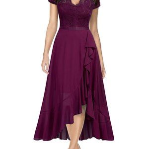 MIUSOL Lace Panel Ruffle Trim Wrap Dress